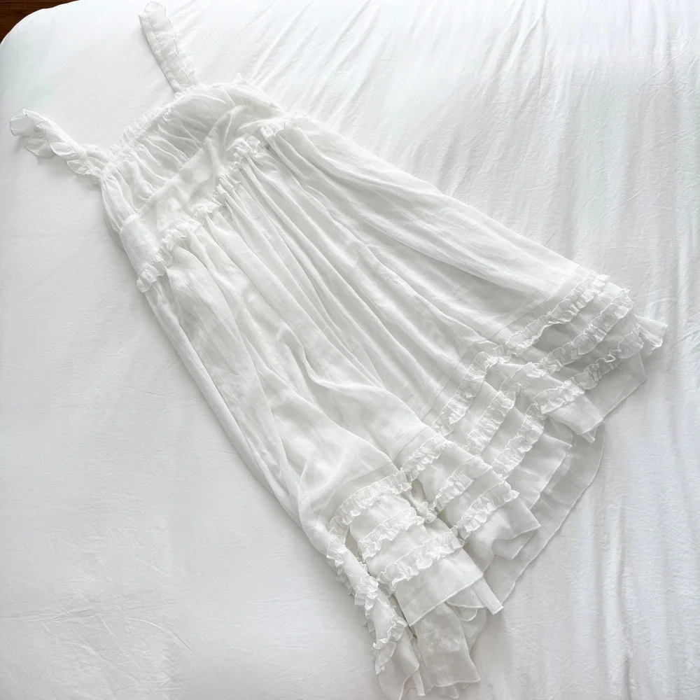 Free People Intimately Moon Phase Ruffle Sheer Midi Dress Ivory L NWT